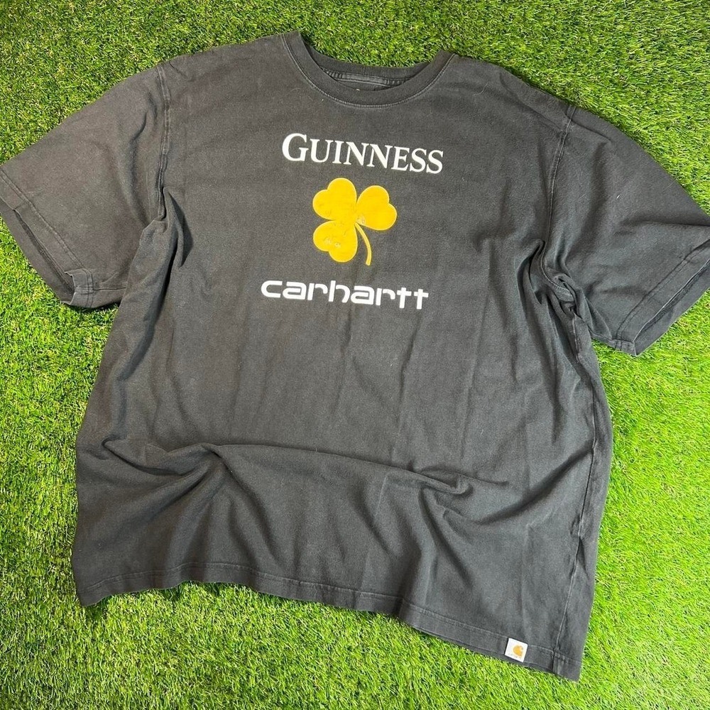 Carhartt Guinness Shamrock Graphic T Shirt Black Beer Logo Adult 2XL Cotton Tee